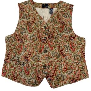 Vintage Lizsport Paisley Tapestry Vest Cotton Lined 90s Size Small Petite